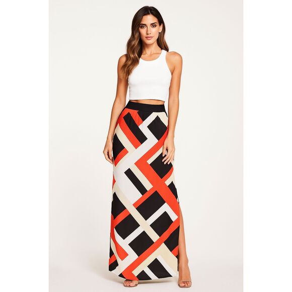 ANN TAYLOR MULTICOLOR GEO SIDE SLITS FEMININE BOHO MAXI SKIRT SIZE: S NEW - Picture 1 of 7